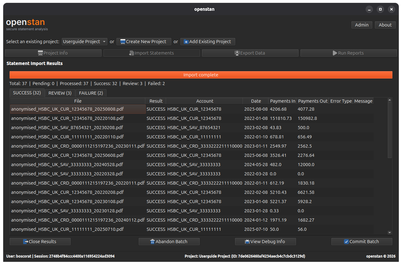 Import results — dark