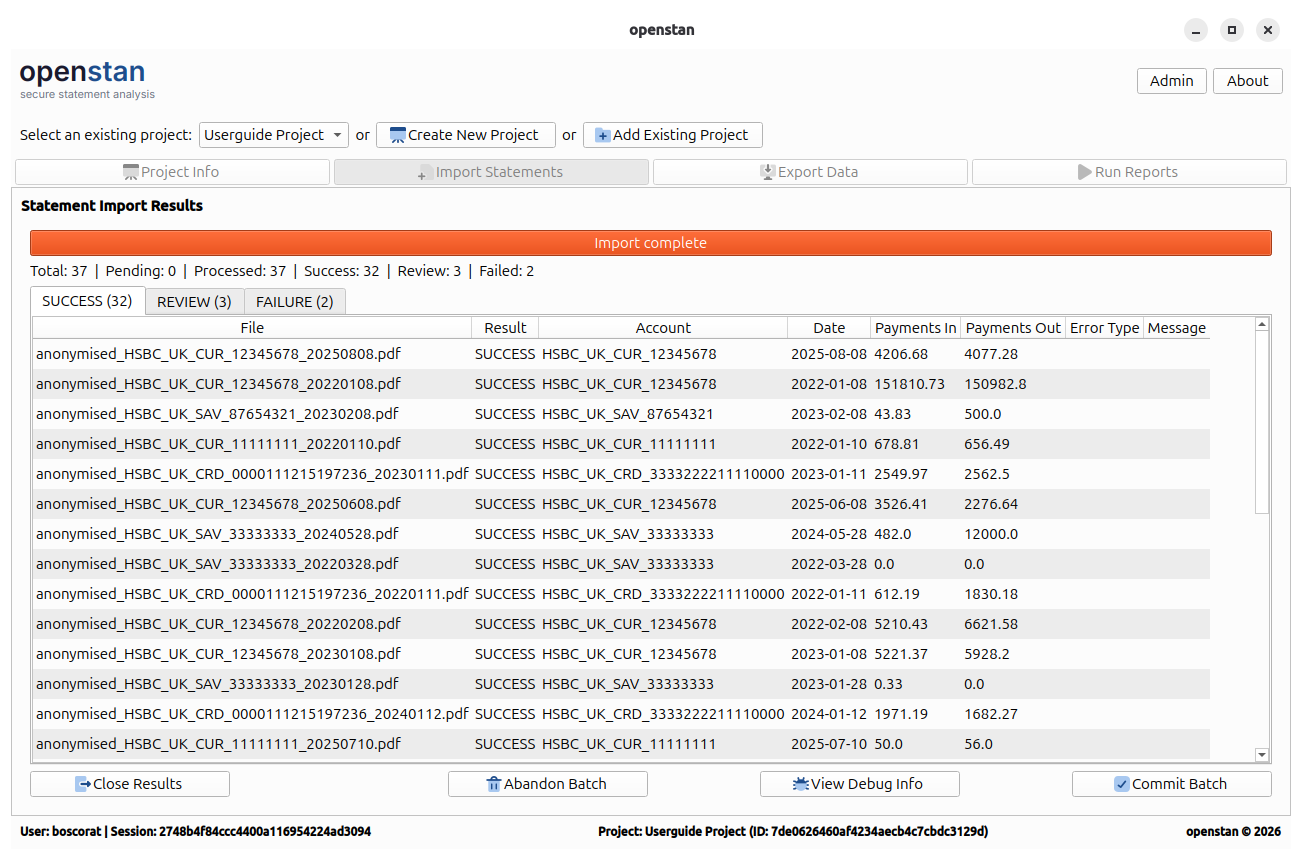 Import results — light